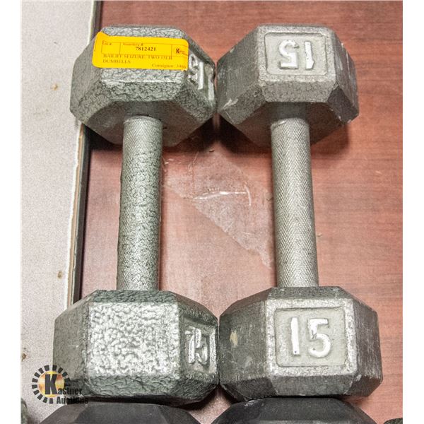 BAILIFF SEIZURE: TWO 15LB DUMBELLS