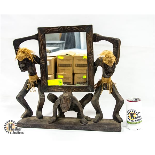 VINTAGE TRIBAL HANDCARVED MIRRORED DISPLAY