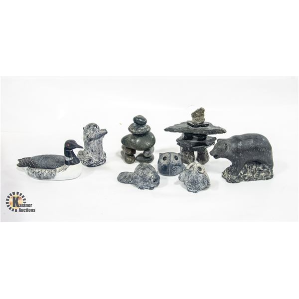 SOAP STONE ANIMALS AND 2 ANUSHKA AND LOON