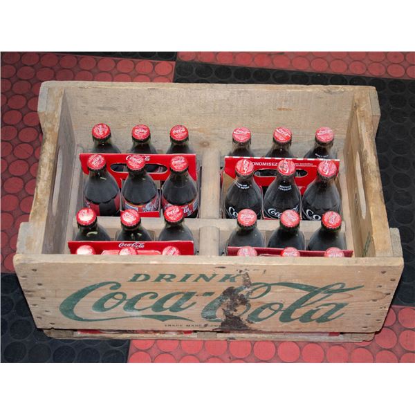 WOODEN COCA-COLA CRATE WITH COLLECTOR BOTTLES