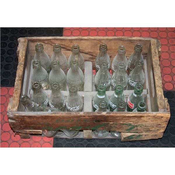 WOODEN COCA-COLA CRATE WITH COLLECTOR BOTTLES