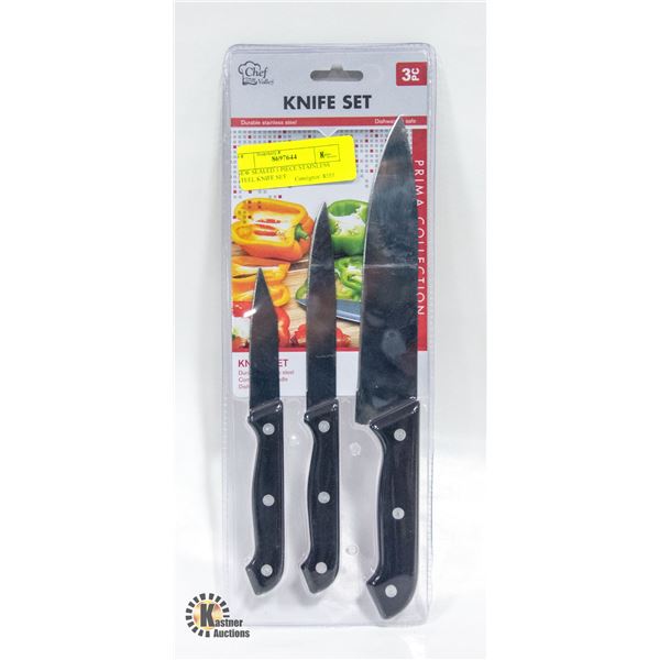 NEW SEALED 3 PIECE STAINLESS STEEL KNIFE SET