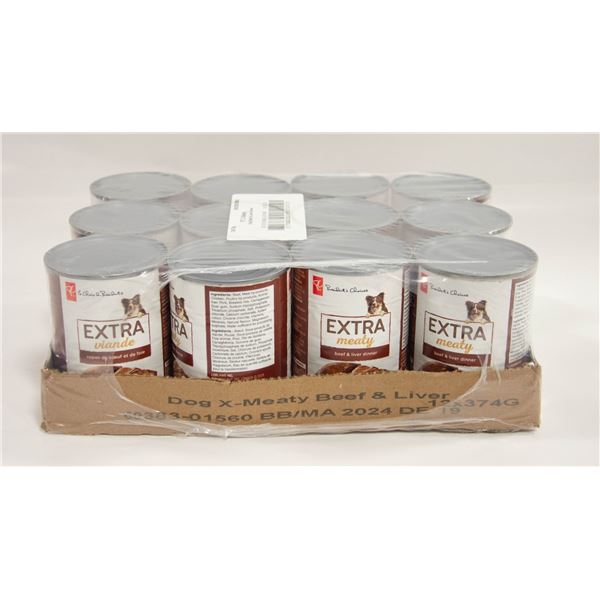 12 CANS PC EXTRA MEATY DOG FOOD BEEF/LIVER DINNER