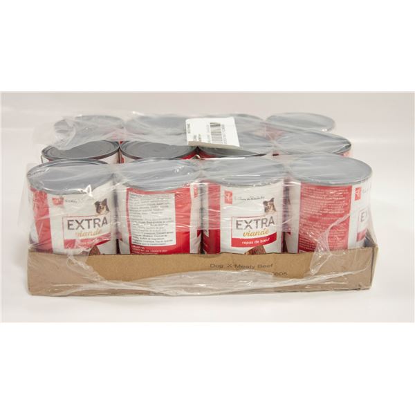12 CANS PC EXTRA MEATY DOG FOOD BEEF DINNER