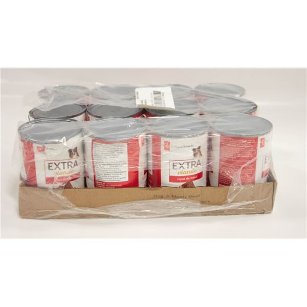 12 CANS PC EXTRA MEATY DOG FOOD BEEF DINNER