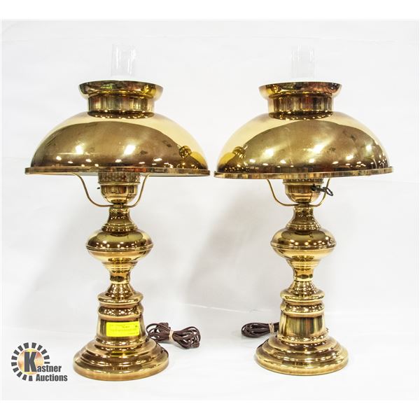 PAIR OF BRASS BANKER LAMPS