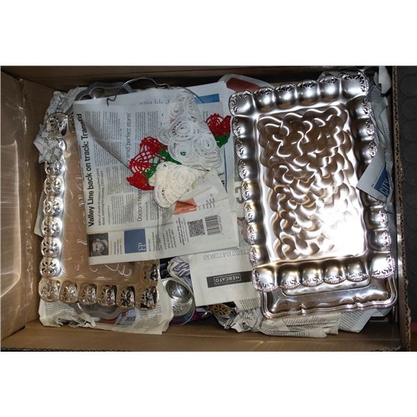 BOX OF SILVER TRAYS GOBLETS