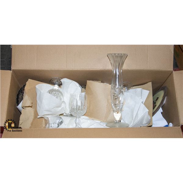 BOX OF CRYSTAL WINE GLASSES