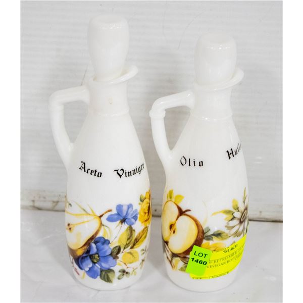 PAIR OF RETRO MILK GLASS OIL AND VINEGAR BOTTLES