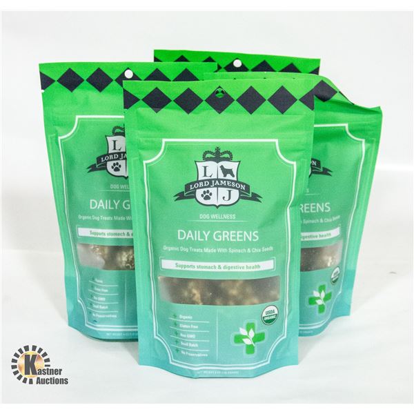 4 PACKS OF ORGANIC DOG TREATS DAILY GREENS