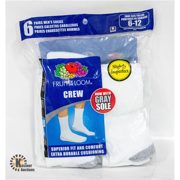 WHITE CREW SOCKS 6-12 SIZE 6-PACK