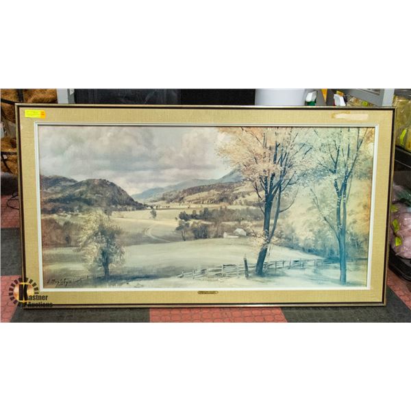 VINTAGE FRAMED " ROLLING HILLS " ART PRINT
