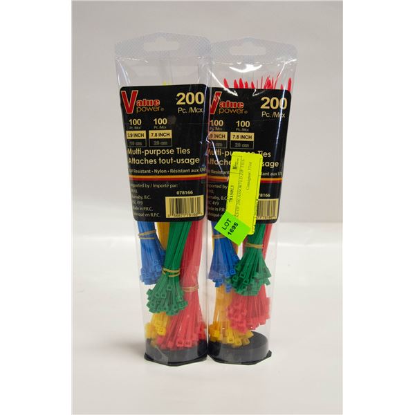2 PACKS OF 200 ASSORTED ZIP TIES