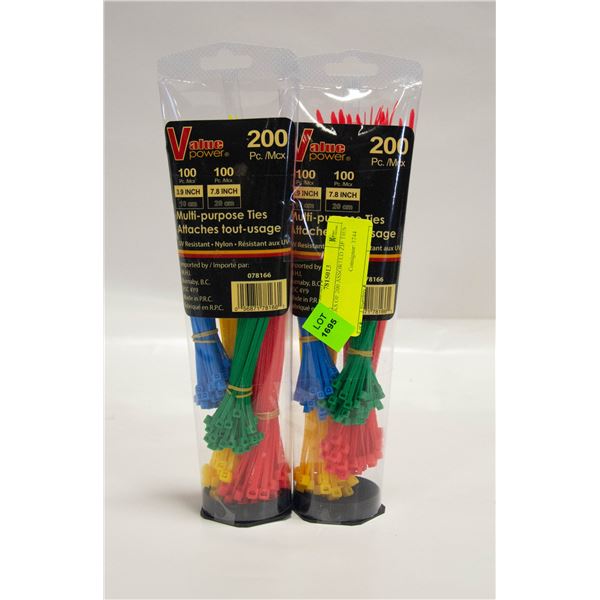 2 PACKS OF 200 ASSORTED ZIP TIES