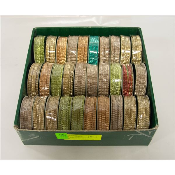 30 ROLLS OF NEW ASSORTED COLOURED RIBBON