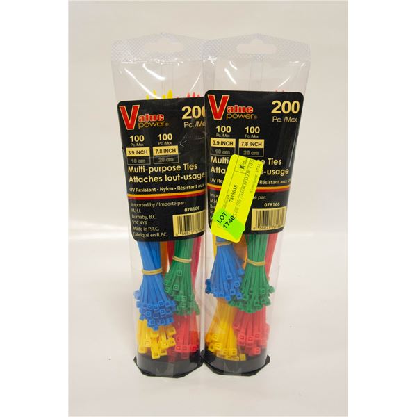 2 PACKS OF 200 ASSORTED ZIP TIES