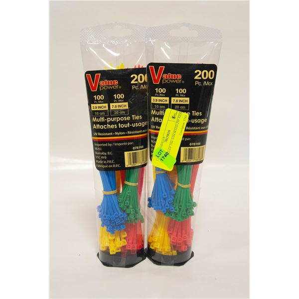 2 PACKS OF 200 ASSORTED ZIP TIES
