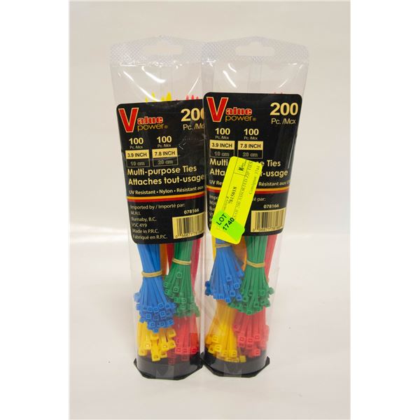 2 PACKS OF 200 ASSORTED ZIP TIES