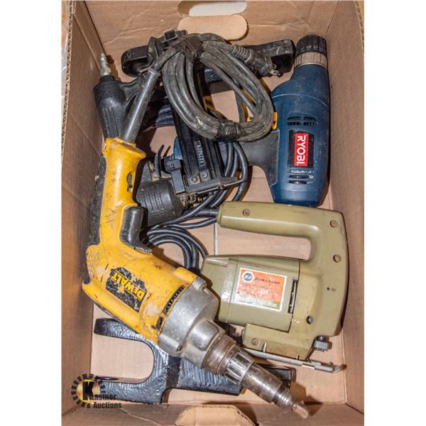 POWER TOOLS JIG SAW, BRAD NAILER, DEWALT DRILL