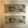 Image 2 : 1979 20 Dollar Bill Nice Pair of Notes Collectors Grade