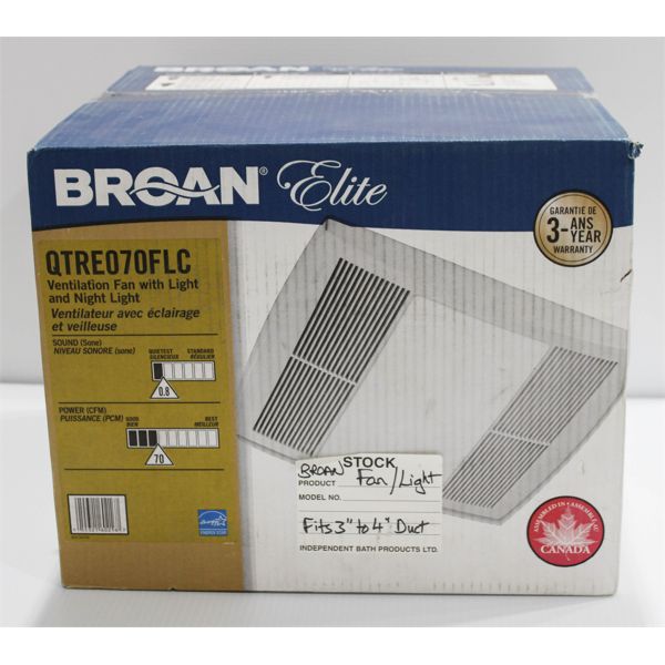 BROAN ELITE VENT FAN W/ LIGHT & NIGHT LIGHT
