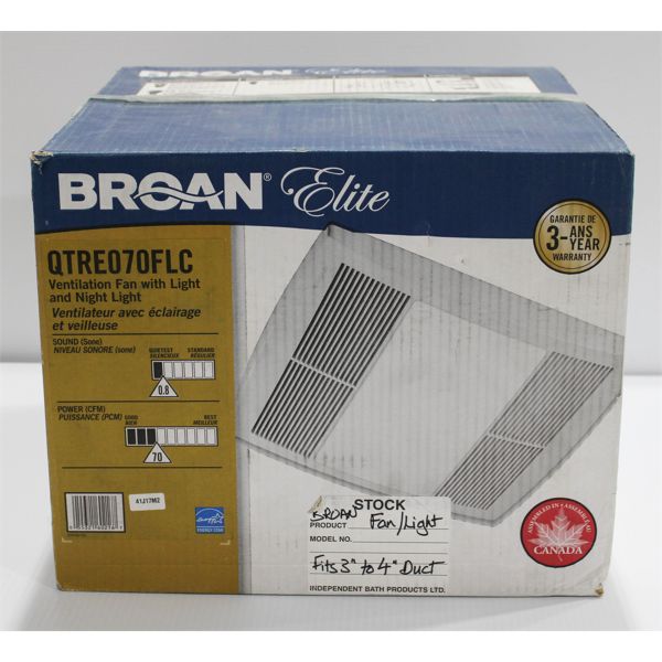 BROAN VENTILATION FAN W/ LIGHT & NIGHT LIGHT