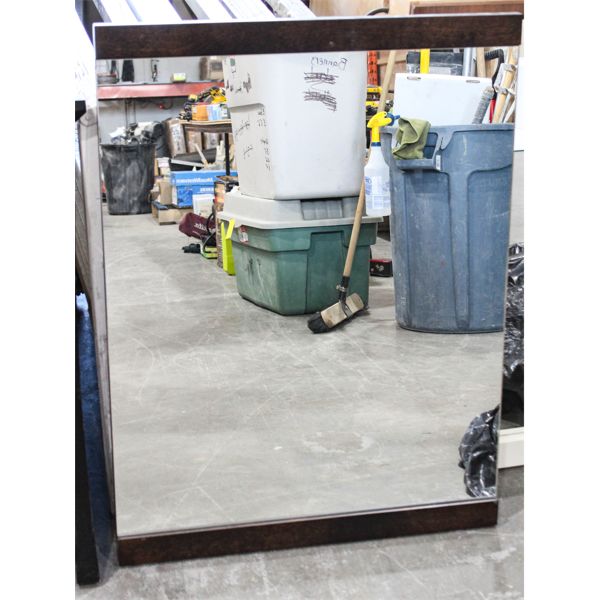 DARK WOOD FRAMED WALL MIRROR