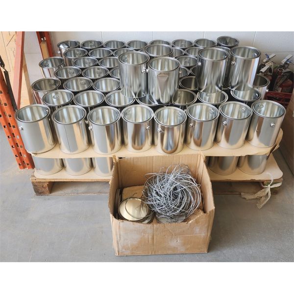 PALLET OF NEW EMPTY PAINT CANS, HANDLES AND LIDS
