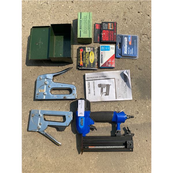 Shop Master Brad Nailer (Model SMBDN200) and Two Heavy Duty Staplers with Staples