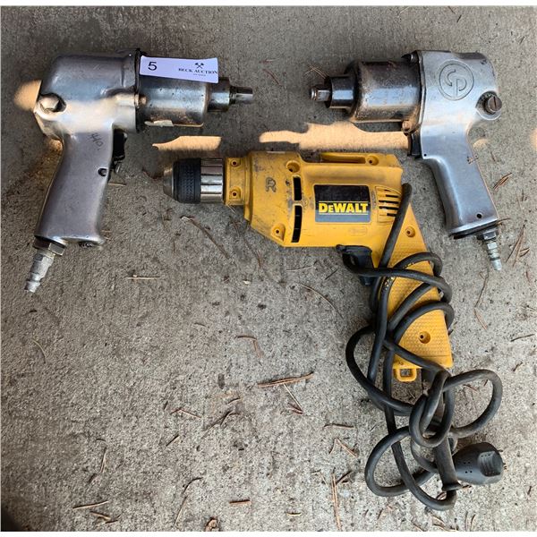 Chicago Pnematic CP733 Air Wrench, Ingersoll-Rand Impact Tool (Model A), & Dewalt DW106 VSR Drill