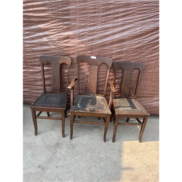 3 Vintage Solid Wood Chairs Set Of 19D 17L 38H