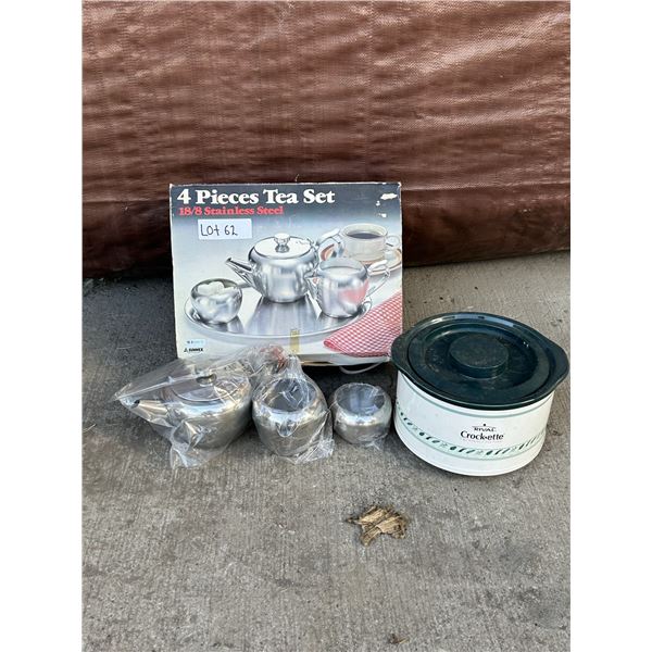 4 Piece Tea Set Still In Plastic Wrap And Vintage Rice Cooker