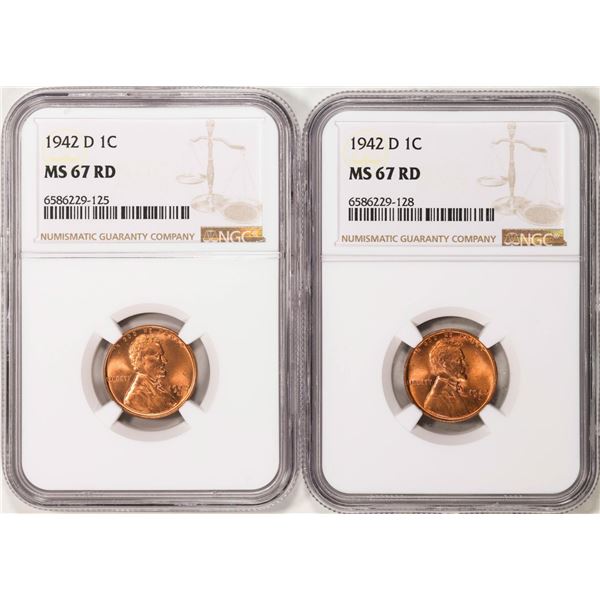 Lot of (2) 1942-D Lincoln Wheat Cent Coins NGC MS67RD