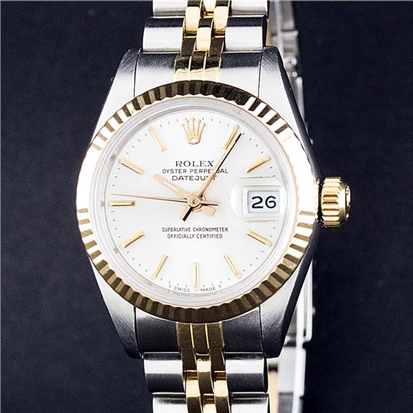 Rolex Ladies Two Tone White Index Datejust Wristwatch