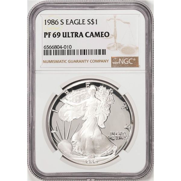 1986-S Proof $1 American Silver Eagle Coin NGC PF69 Ultra Cameo