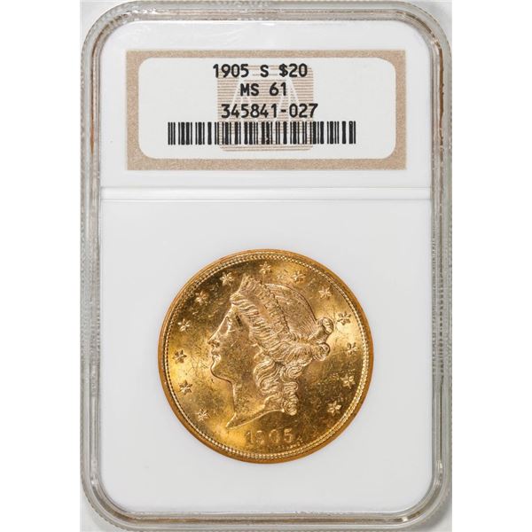 1905-S $20 Liberty Head Eagle Gold Coin NGC MS61