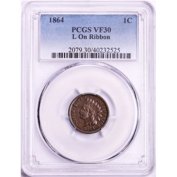 1864 L on Ribbon Indian Head Cent Coin PCGS VF30