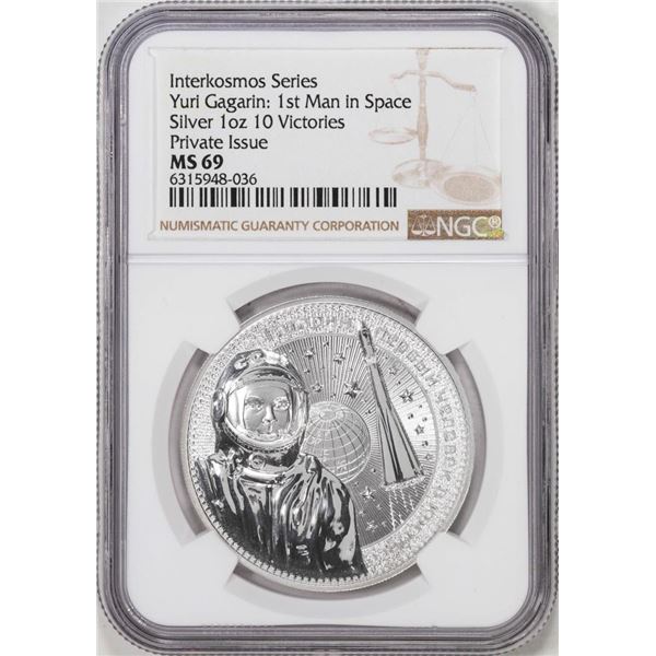 2021 Interkismos Series Yuri Gagarin 1st Man in Space 1oz Silver Issue NGC MS69