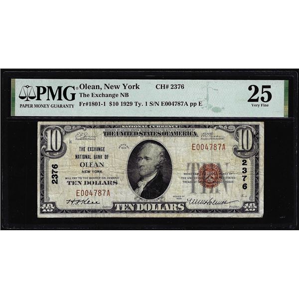 1929 $20 Exchange NB of Olean, NY CH# 2376 National Currency Note PMG Very Fine 25