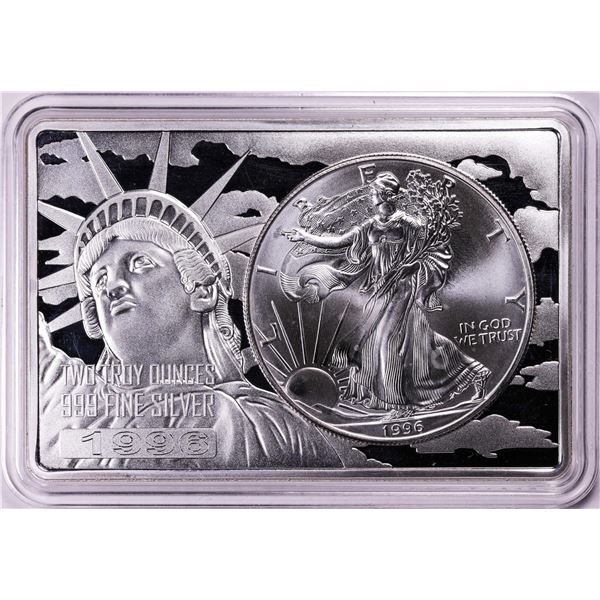 1996 $1 American Silver Eagle Coin & 2oz Silver Bar Set