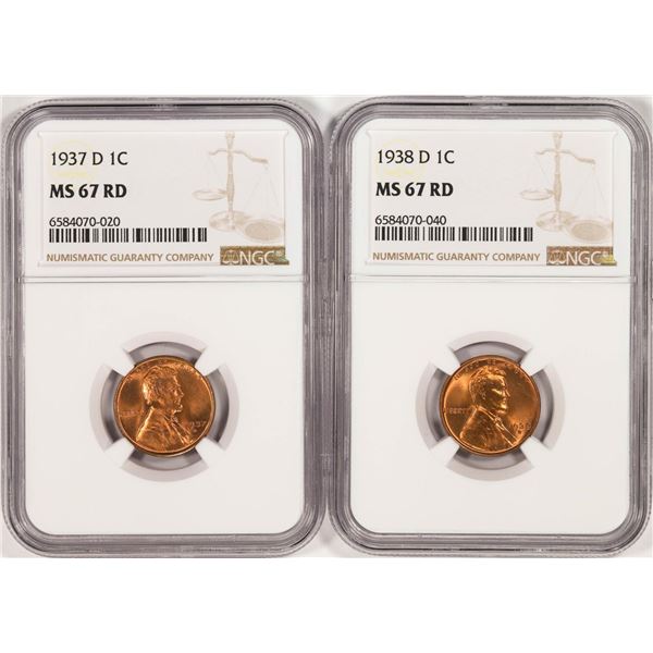 Lot of 1937-D & 1938-D Lincoln Wheat Cent Coins NGC MS67RD