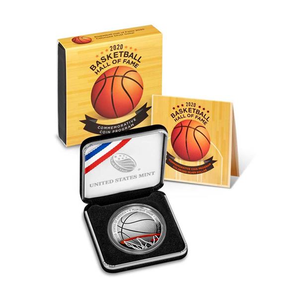 2020 $1 Proof Basketball HOF Colorized Commemorative Silver Dollar Coin w/ COA & Box