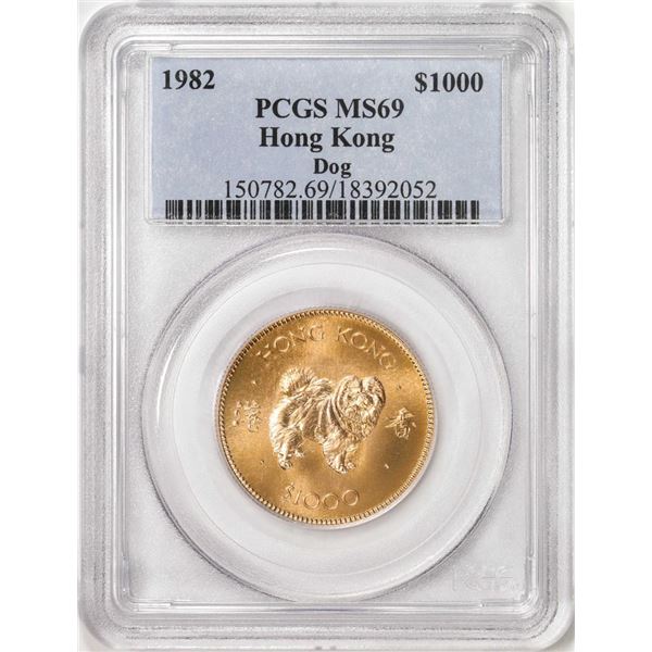 1982 Hong Kong $1000 Dog Gold Coin PCGS MS69