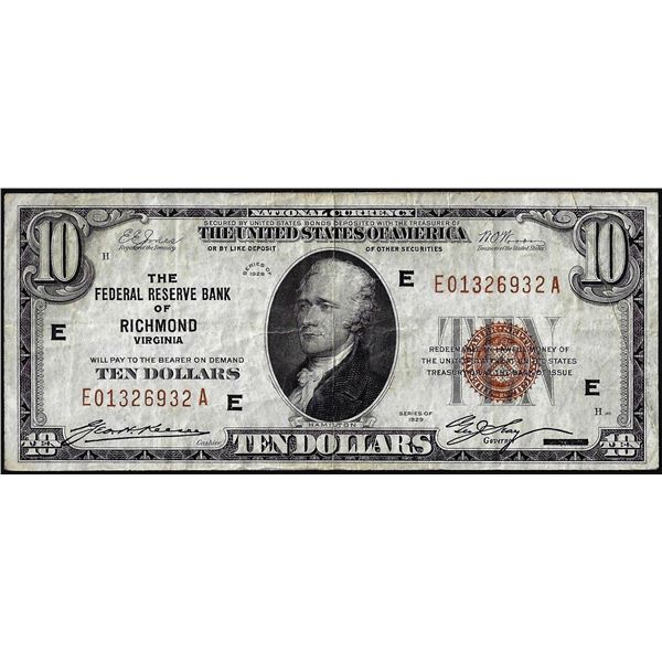 1929 $10 Federal Reserve Bank Note Richmond