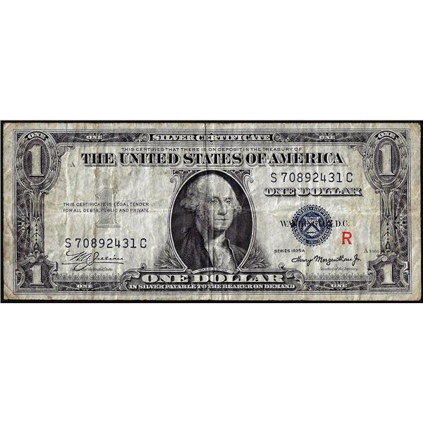 1935A $1 Experimental "R" Silver Certificate Note