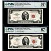 Image 1 : (2) Consecutive 1963 $2 Legal Tender Notes Fr.1513 PMG Superb Gem Uncirculated 67EPQ