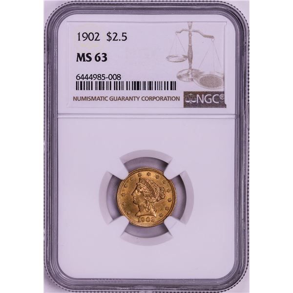 1902 $2 1/2 Liberty Head Quarter Eagle Gold Coin NGC MS63