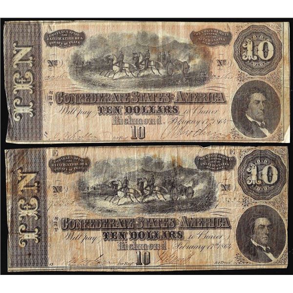 Lot of (2) 1864 $10 Confederate States of America Notes