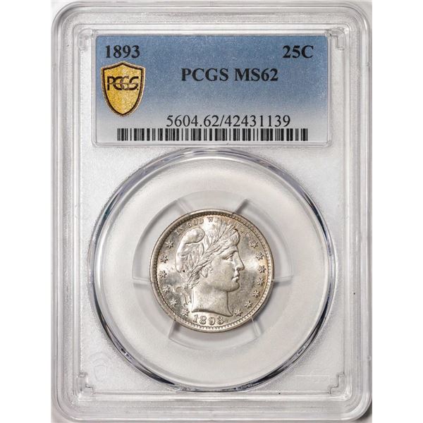 1893 Barber Quarter Coin PCGS MS62