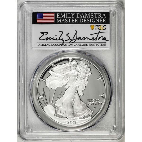 2021-S Type 2 $1 American Silver Eagle Coin PCGS PR70DCAM Emily Damstra Signature FS